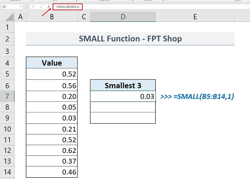 Cách sử dụng hàm SMALL trong Excel