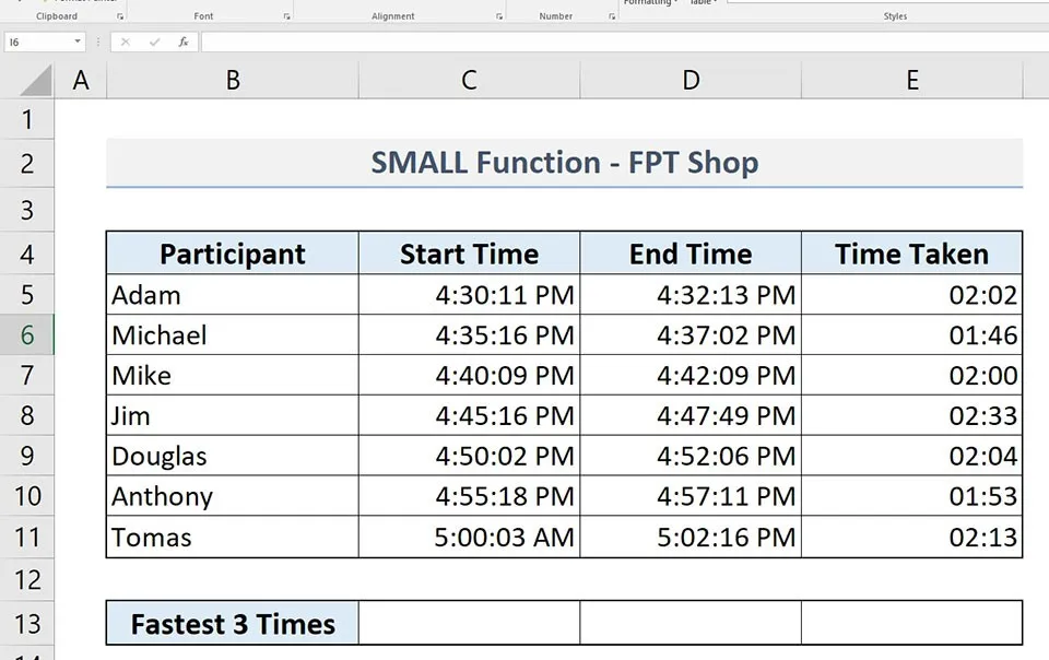 Cách sử dụng hàm SMALL trong Excel