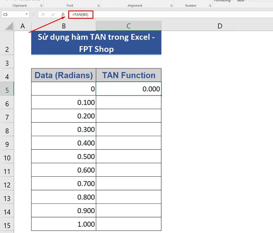 Cách sử dụng hàm TAN trong Excel