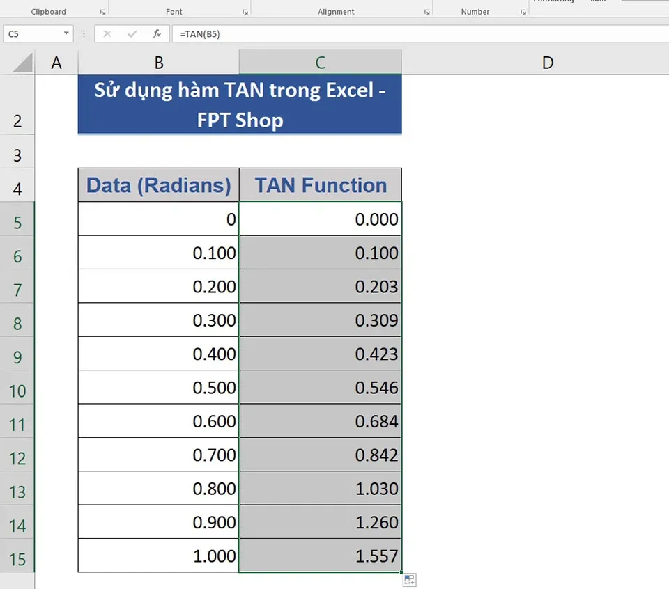 Cách sử dụng hàm TAN trong Excel