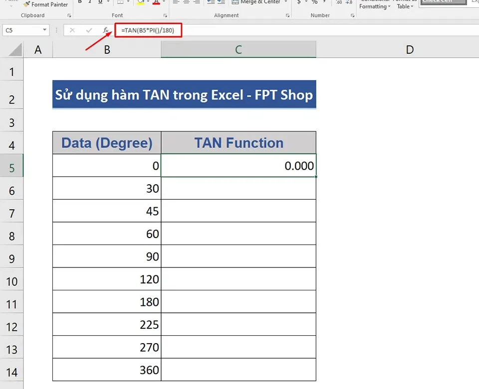 Cách sử dụng hàm TAN trong Excel