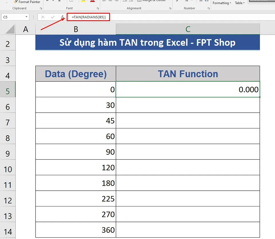 Cách sử dụng hàm TAN trong Excel