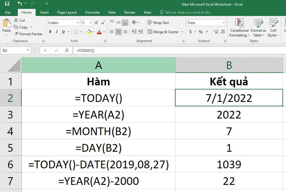 Cách sử dụng hàm TODAY trong Excel