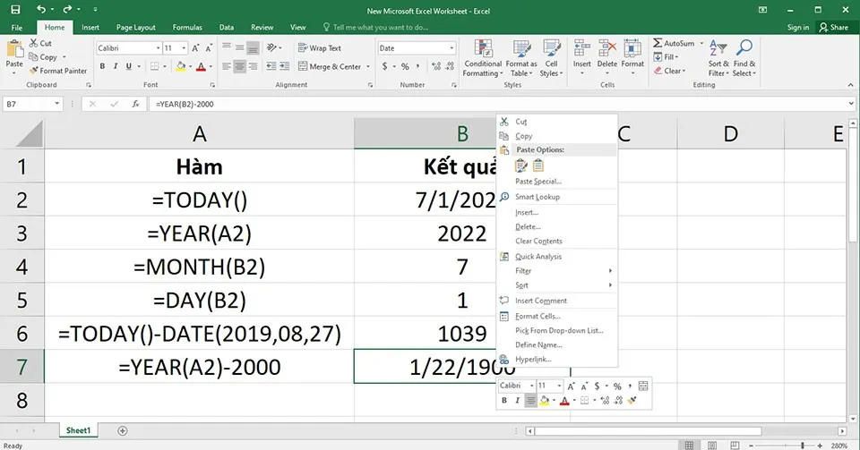 Cách sử dụng hàm TODAY trong Excel