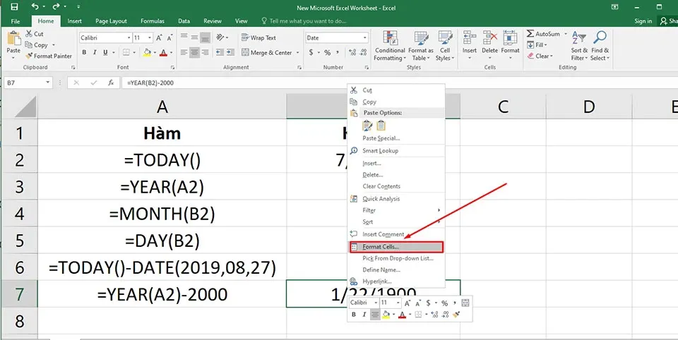 Cách sử dụng hàm TODAY trong Excel