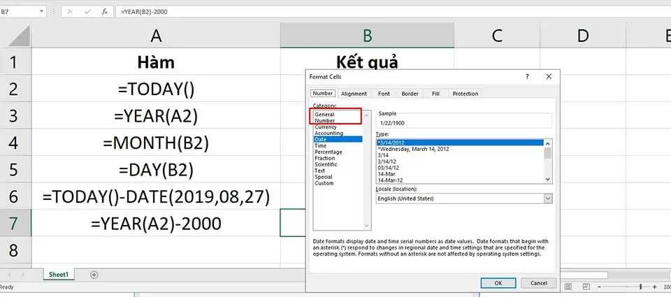 Cách sử dụng hàm TODAY trong Excel