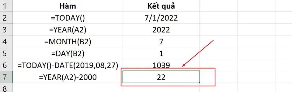 Cách sử dụng hàm TODAY trong Excel