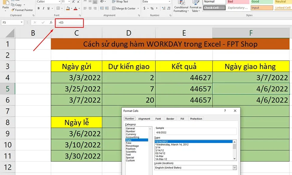 Cách sử dụng hàm WORKDAY trong Excel