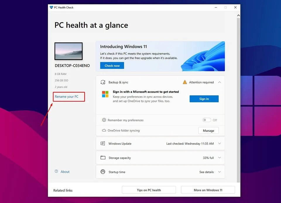 Cách sử dụng PC Health Check trên máy tính Windows