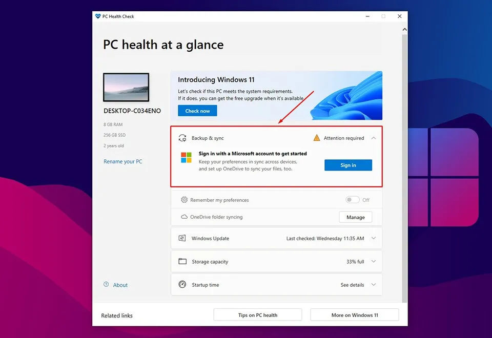 Cách sử dụng PC Health Check trên máy tính Windows