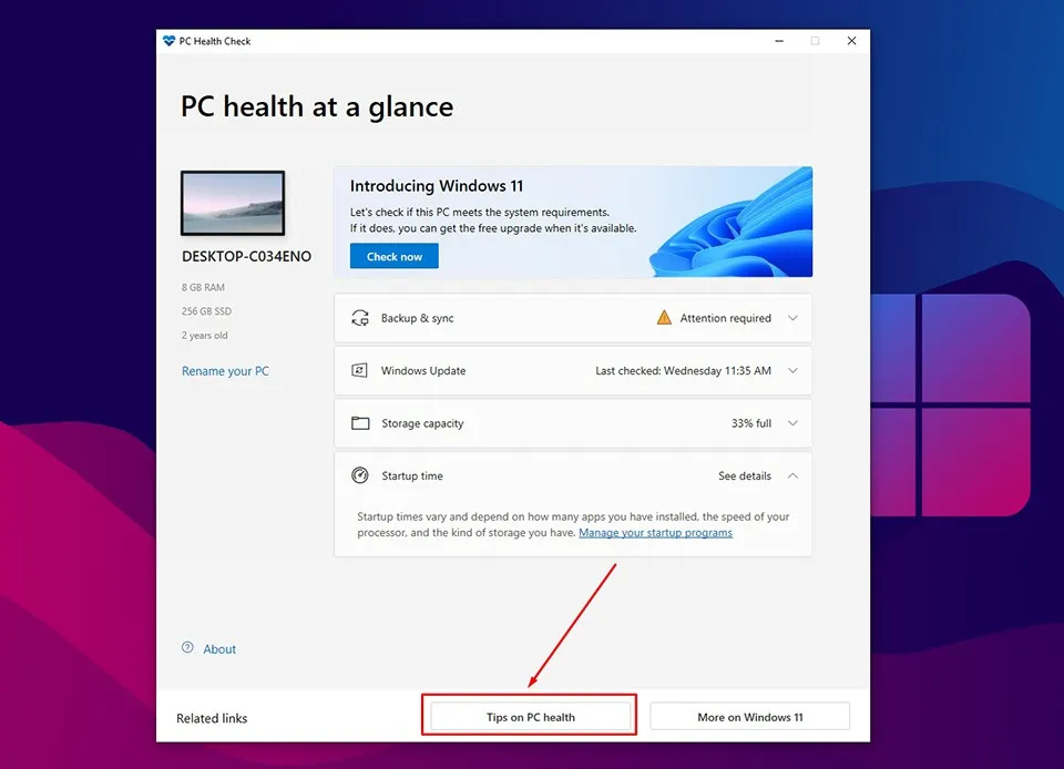 Cách sử dụng PC Health Check trên máy tính Windows
