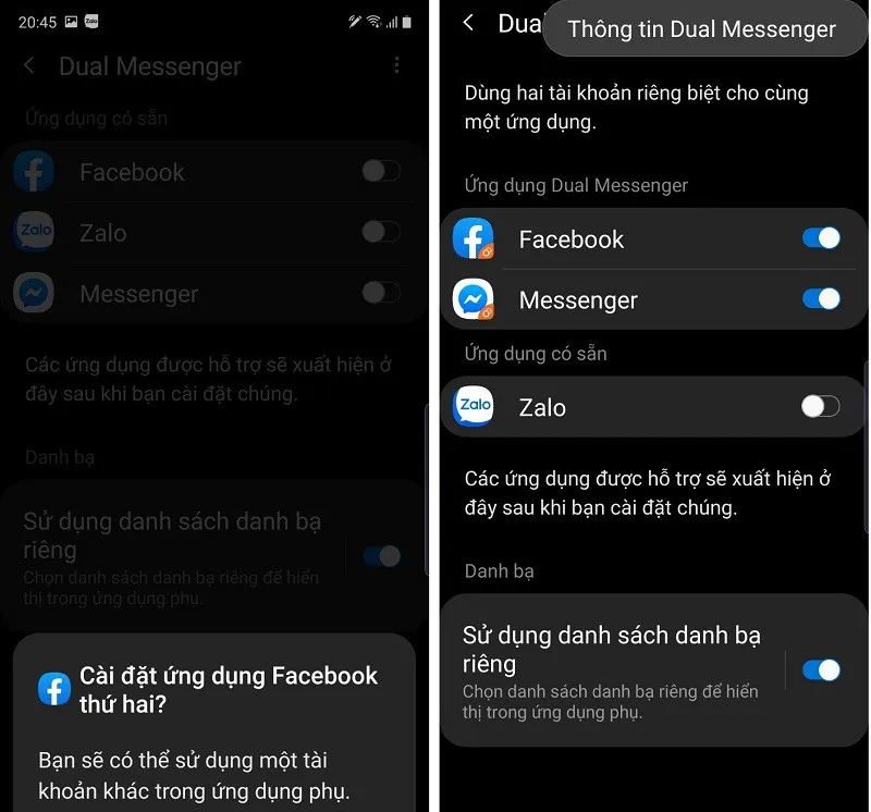 Cách sử dụng song song hai tài khoản Facebook, Messenger cho dòng smartphone Samsung