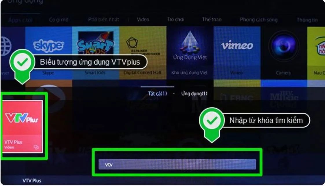 Gõ "VTV Plus" trên ô tìm kiếm