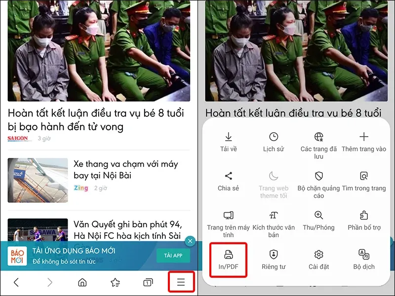 Cách tải xuống nội dung trang web dưới dạng PDF thông qua trình duyệt Samsung Internet