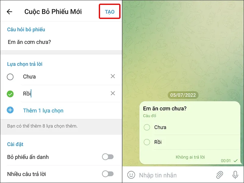 Cách tạo cuộc thăm dò ý kiến trên Telegram cực dễ