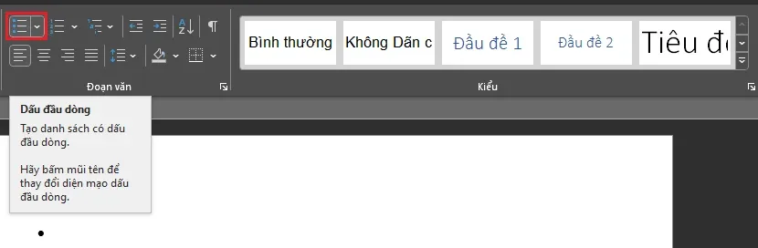 Cách tạo dấu chấm trong Word theo dạng danh sách