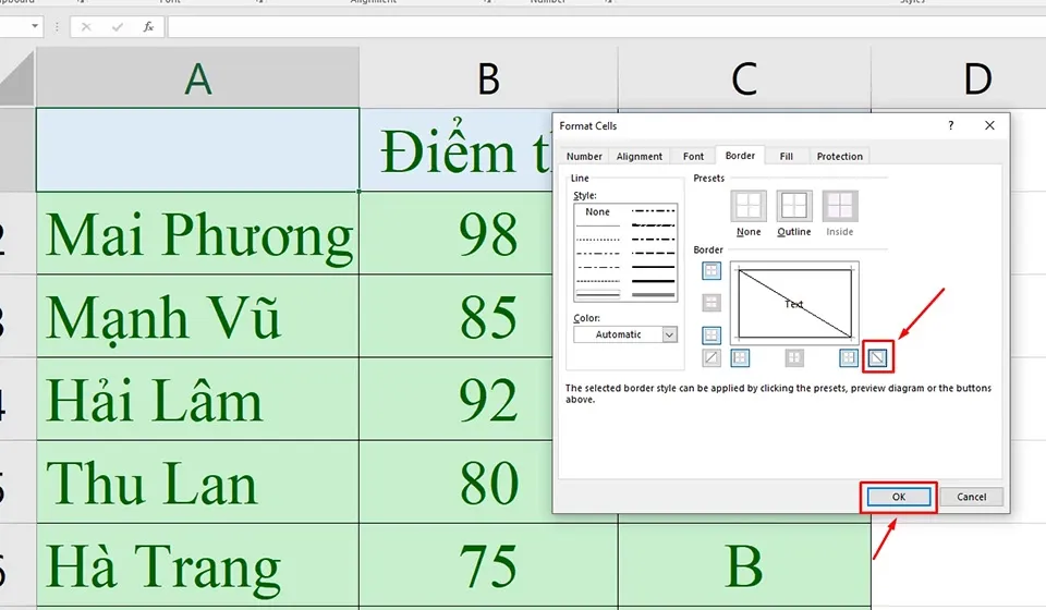 Cách tạo đường kẻ chéo trong ô Microsoft Excel