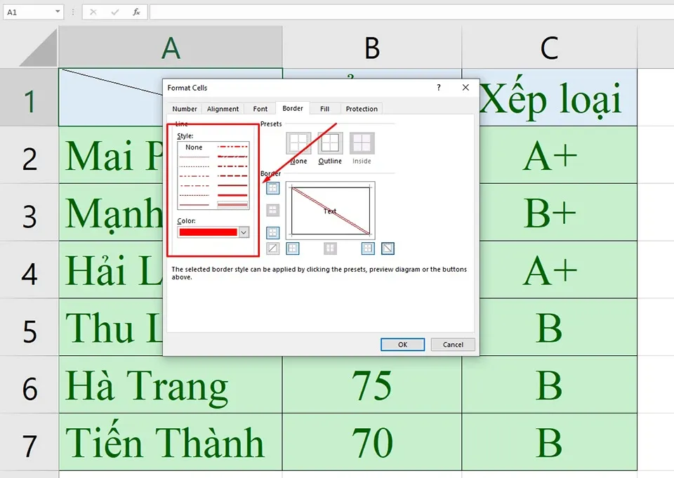 Cách tạo đường kẻ chéo trong ô Microsoft Excel