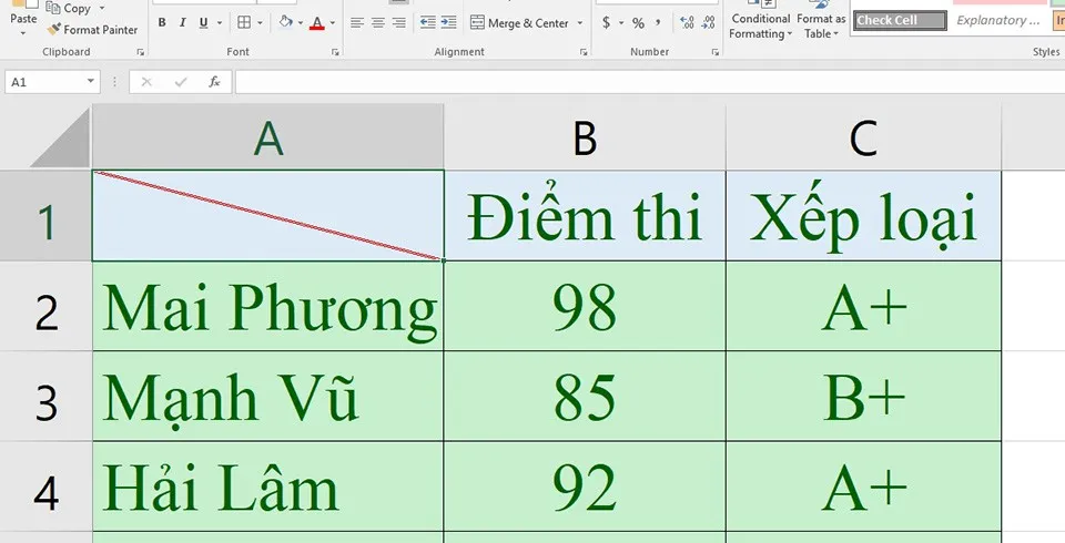 Cách tạo đường kẻ chéo trong ô Microsoft Excel