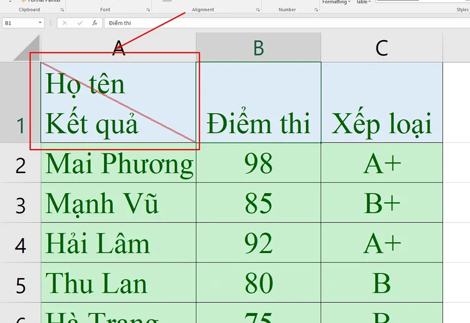 Cách tạo đường kẻ chéo trong ô Microsoft Excel