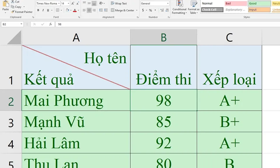 Cách tạo đường kẻ chéo trong ô Microsoft Excel