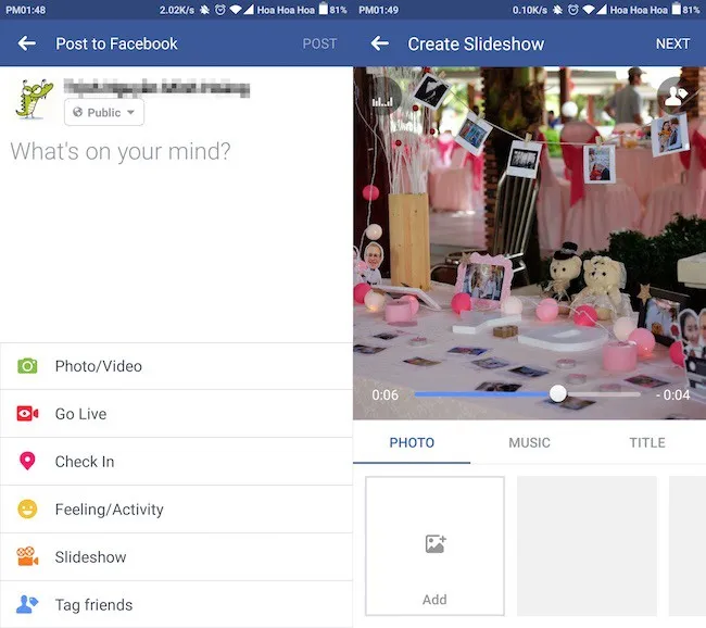 Cách tạo slideshow và Status Facebook nhiều màu sắc