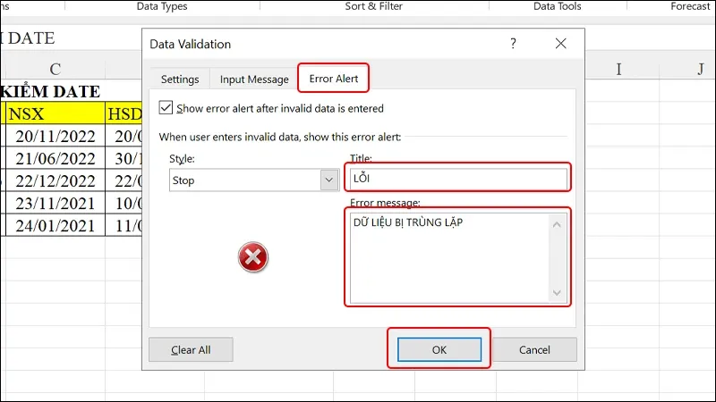 Cách tạo thông báo nhập trùng dữ liệu trong Excel vô cùng dễ dàng