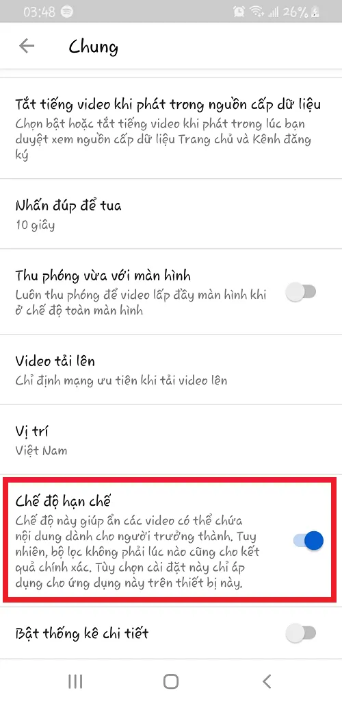 Cách tắt Chế độ hạn chế của YouTube trên điện thoại