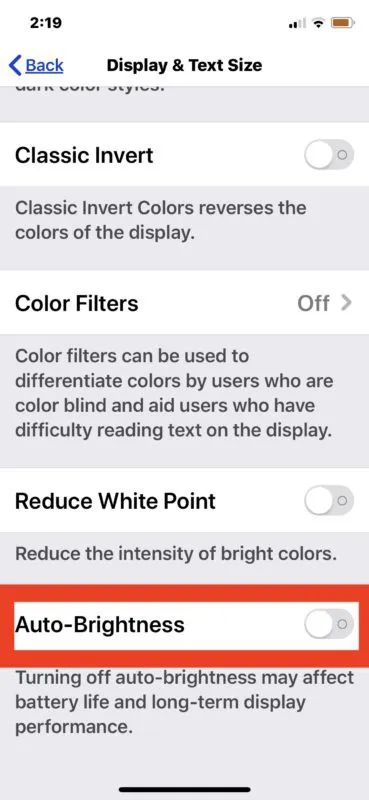 Cách tắt độ sáng tự động iOS 13 và iPadOS 13
