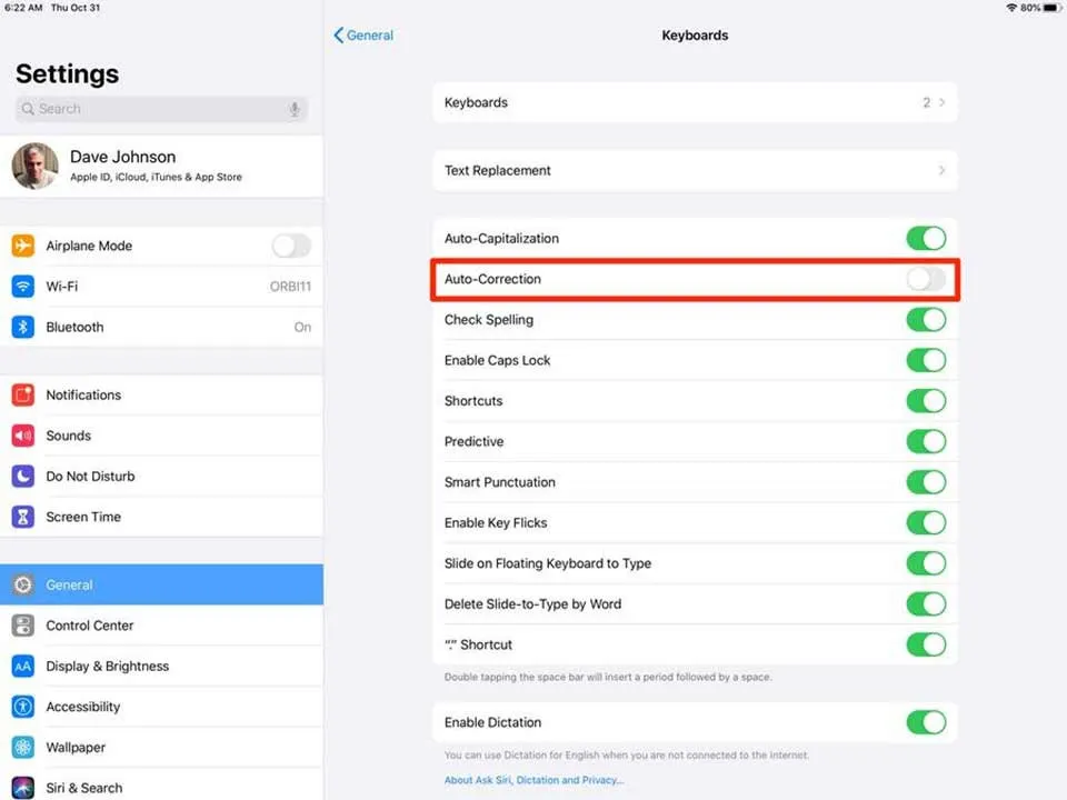 Cách tắt tự động sửa lỗi trên bàn phím iPad