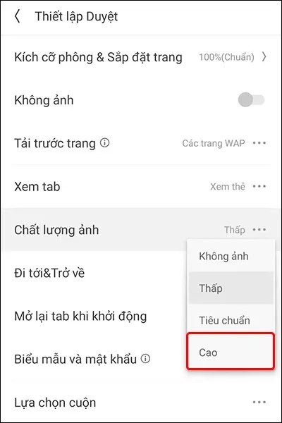 Cách thay đổi chất lượng hình ảnh hiển thị khi lướt web trên UC Browser cực dễ