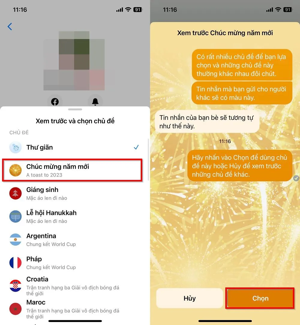 Cách thay đổi chủ đề Chúc mừng năm mới 2023 trên Messenger vô cùng ấn tượng