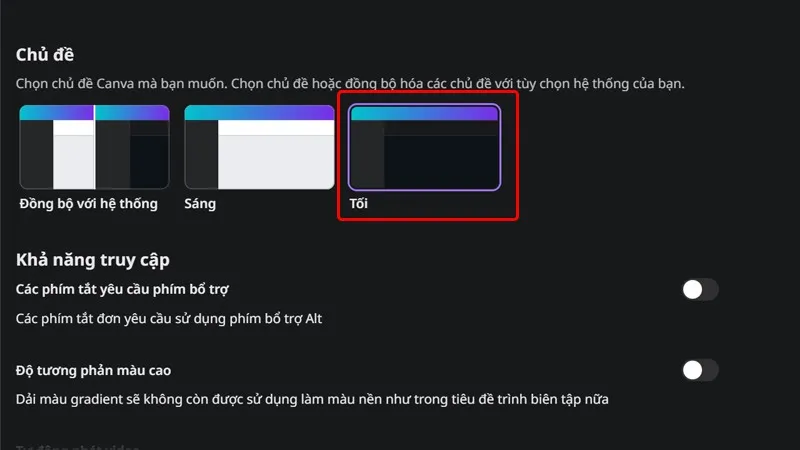 Cách thay đổi chủ đề công cụ thiết kế Canva sang nền tối cực đơn giản