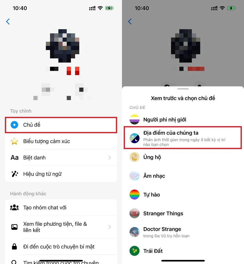 Cách thay đổi chủ đề Messenger đổi màu theo thời gian dựa vào địa điểm cực hay