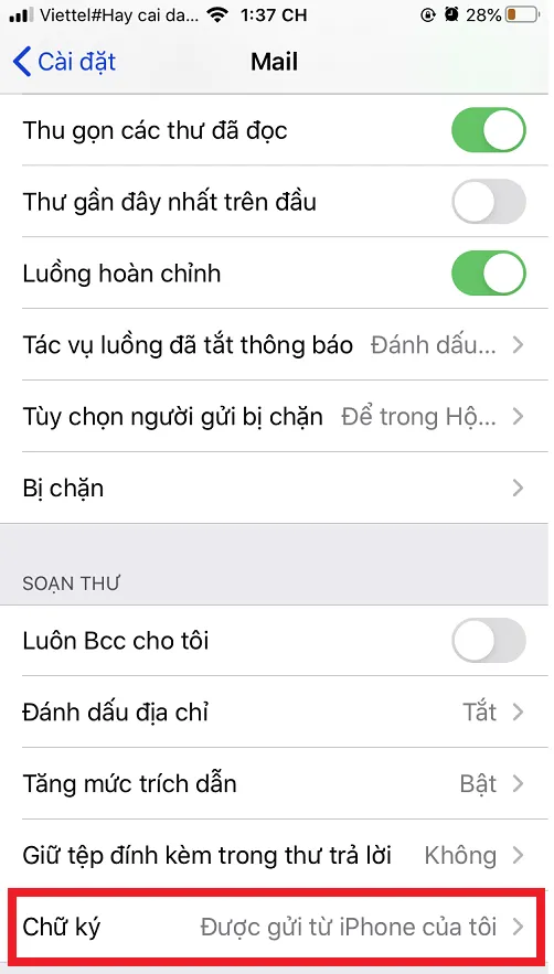 Cách thay đổi chữ kí trong Mail trên iPhone và iPad