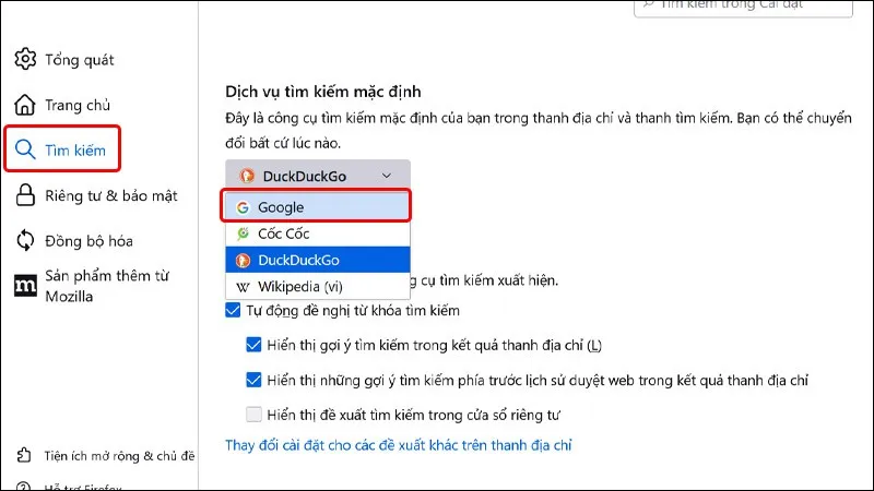 Cách thay đổi công cụ tìm kiếm trên trình duyệt FireFox cực đơn giản