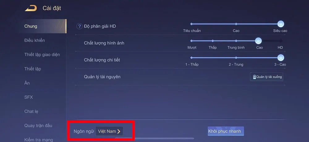 Cách thay đổi giọng nói hệ thống trong trận từ tiếng Việt ở phiên bản mới sang tiếng Anh trong Liên Quân Mobile