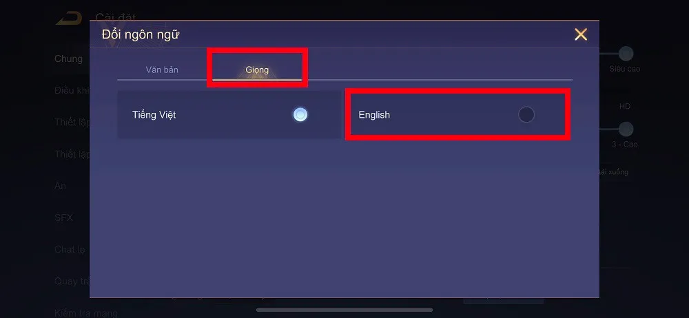 Cách thay đổi giọng nói hệ thống trong trận từ tiếng Việt ở phiên bản mới sang tiếng Anh trong Liên Quân Mobile