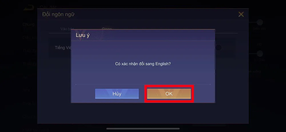 Cách thay đổi giọng nói hệ thống trong trận từ tiếng Việt ở phiên bản mới sang tiếng Anh trong Liên Quân Mobile