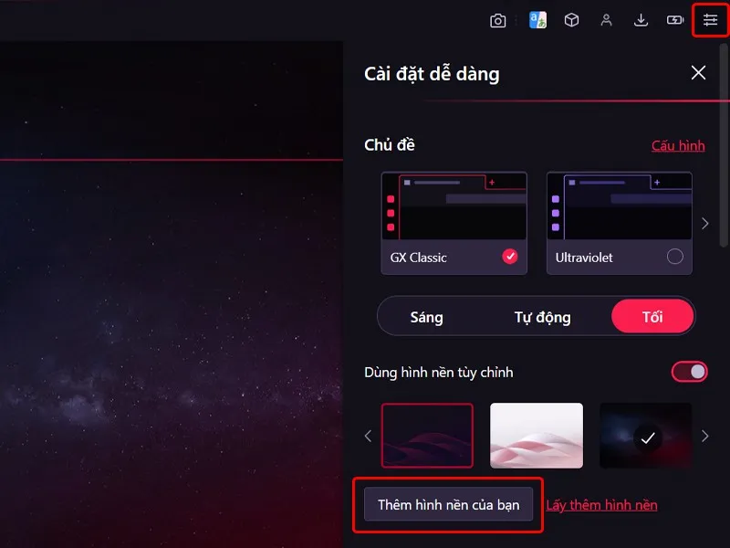 Cách thay đổi hình nền trình duyệt Opera GX cực dễ
