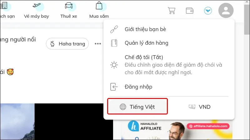 Cách thay đổi ngôn ngữ giao diện Hahalolo vô cùng đơn giản và nhanh chóng