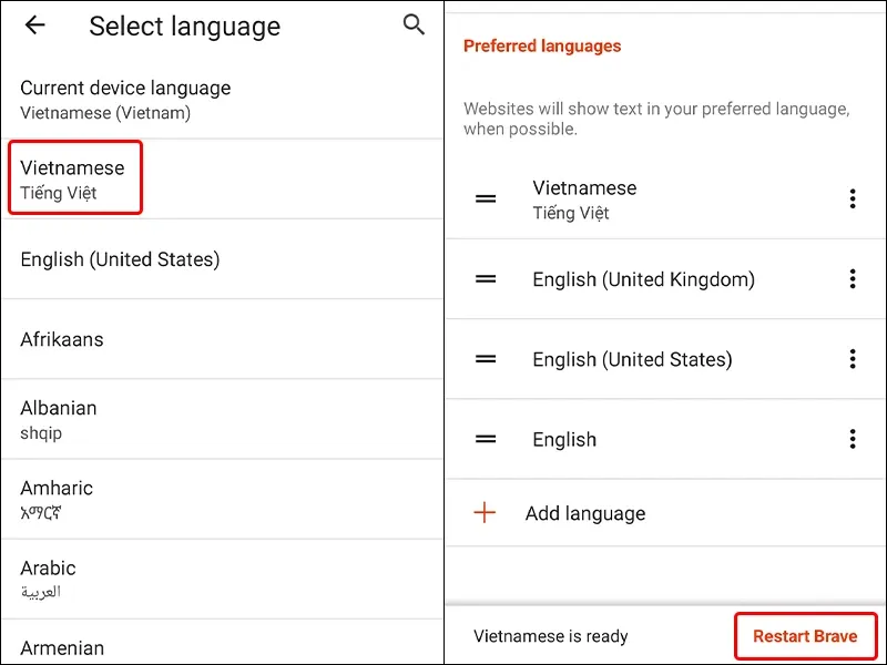 Cách thay đổi ngôn ngữ trình duyệt Brave sang tiếng Việt cực dễ