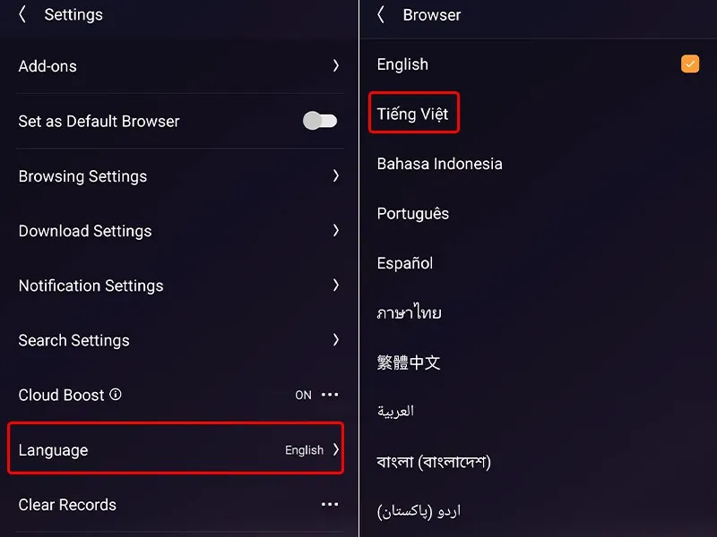 Cách thay đổi ngôn ngữ trình duyệt UC Browser sang tiếng Việt cực dễ