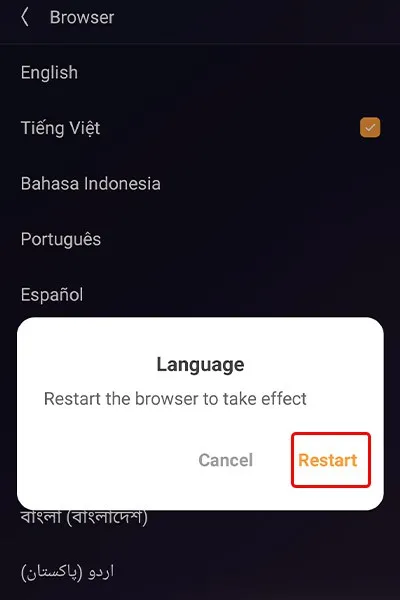 Cách thay đổi ngôn ngữ trình duyệt UC Browser sang tiếng Việt cực dễ