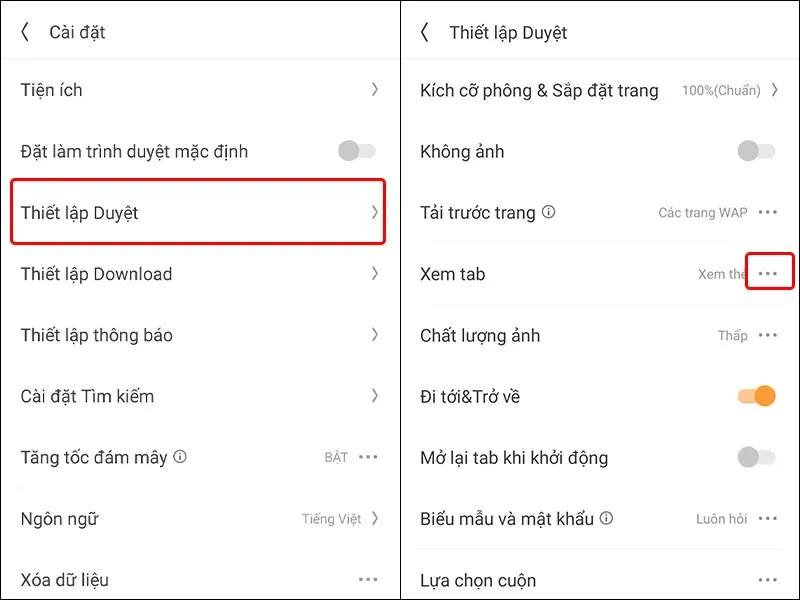 Cách thay đổi tab xem trên trình duyệt UC Browser cực dễ