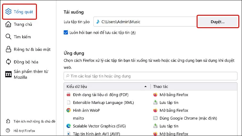 Cách thay đổi vị trí tải xuống trên trình duyệt Mozilla Firefox