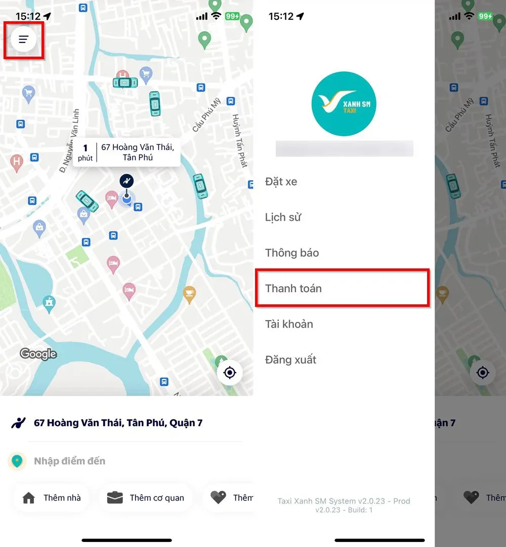 Cách thêm phương thức thanh toán trên ứng dụng Taxi Xanh SM giúp thanh toán nhanh chóng