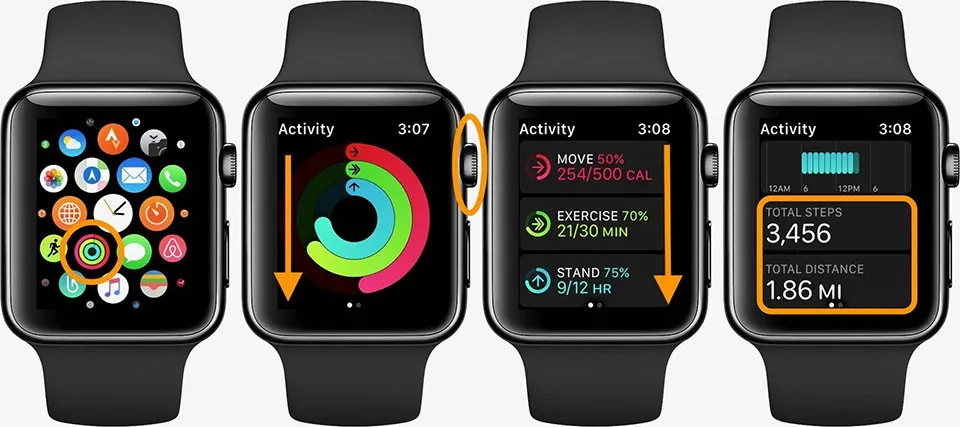 Cách theo dõi số bước đi hằng ngày trên Apple Watch