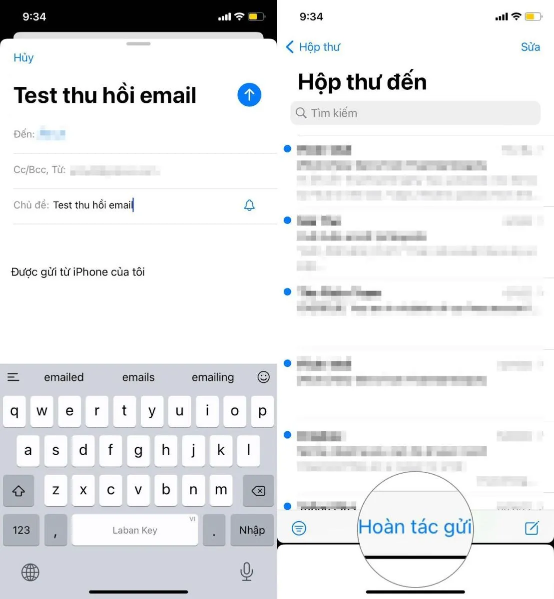 Cách thu hồi email sau khi bấm nút Gửi trên iPhone, iPad, hoặc máy tính Mac