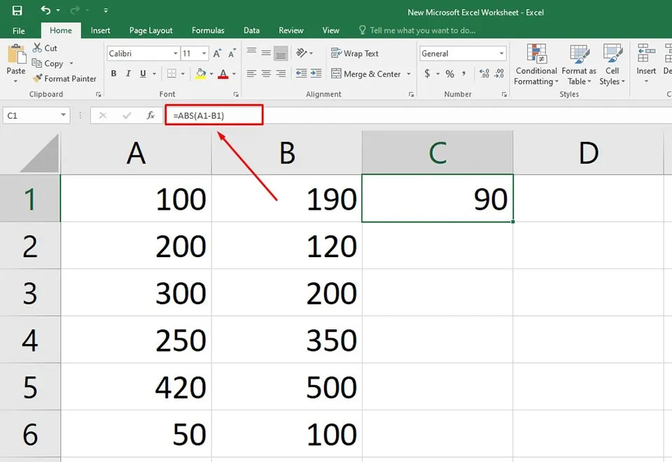 Cách tính giá trị tuyệt đối bằng hàm ABS trong Excel